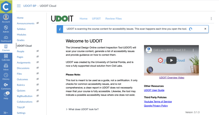 UDOIT Cloud welcome screen