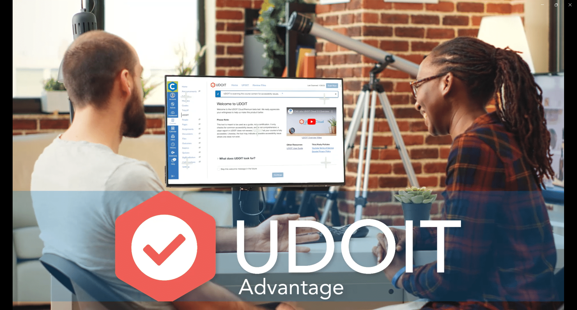 Man and woman working with UDOIT Advantage