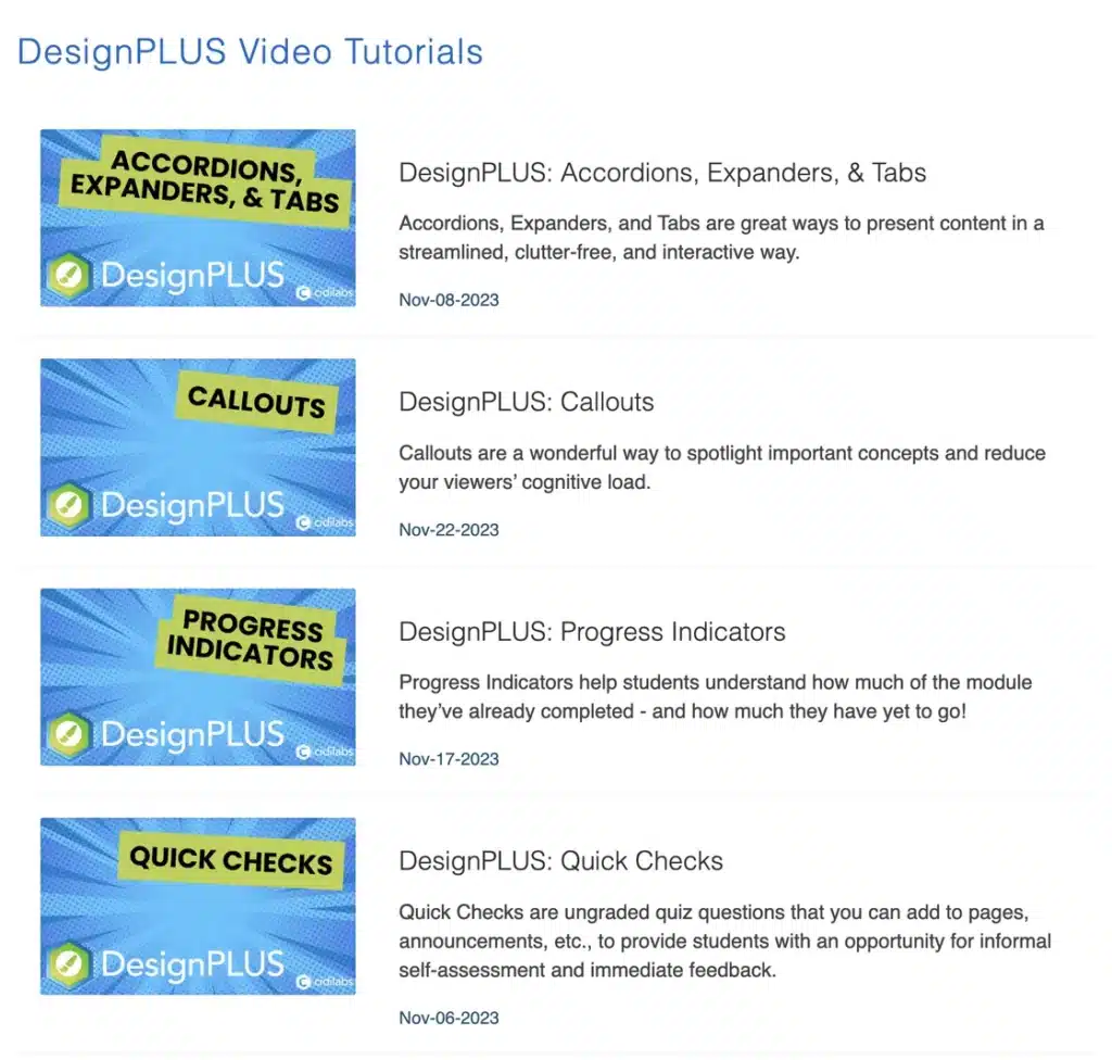 DesignPLUS Video Tutorials list