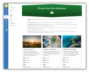 Course page with content laid out in 3 columns