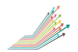 Series of colorful arrows pointing upward diagonally