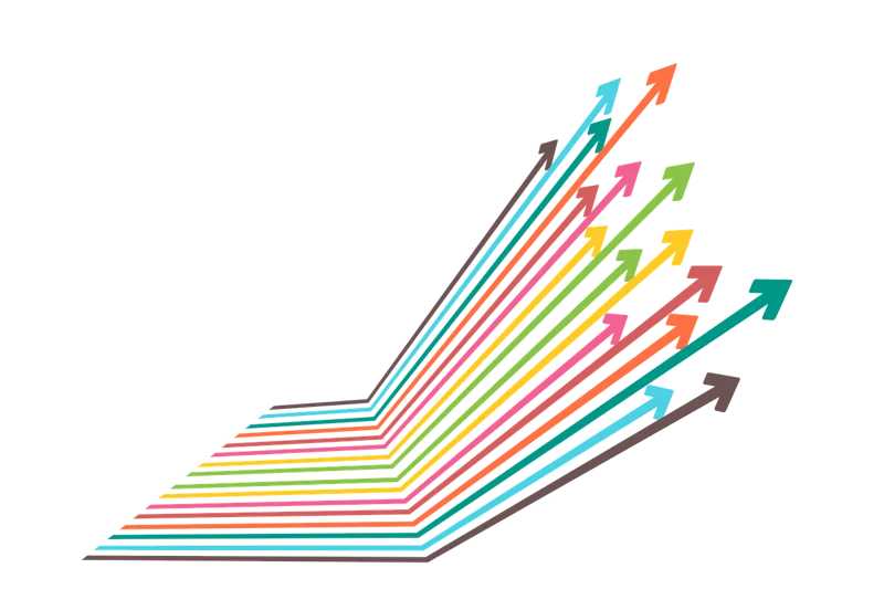 Series of colorful arrows pointing upward diagonally