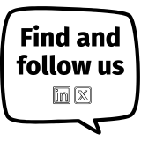 Find and follow us, LinkedIn icon, X icon