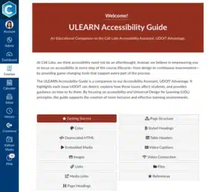 ULEARN Accessibility Guide Canvas course welcome page