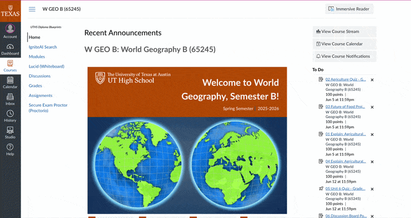 UT High School world geography Canvas course